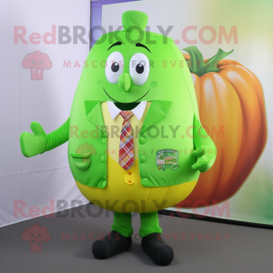 Lime Green Pumpkin mascot costume character dressed with a Blazer and Pocket squares