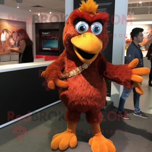 Brown Tandoori Chicken mascot costume character dressed with a Flare Jeans and Shoe laces
