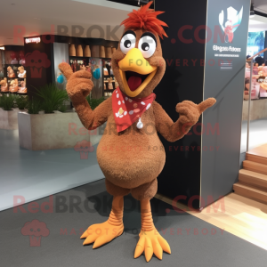 Brown Tandoori Chicken mascot costume character dressed with a Flare Jeans and Shoe laces