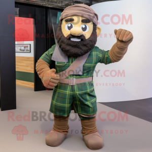 Olive Spartan Soldier mascot costume character dressed with a Flannel Shirt and Headbands