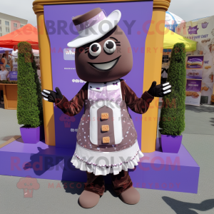 Lavender Chocolate Bar mascot costume character dressed with a Dress and Keychains