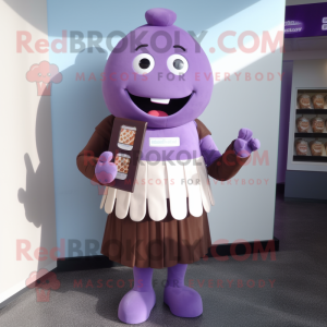 Lavender Chocolate Bar mascot costume character dressed with a Dress and Keychains