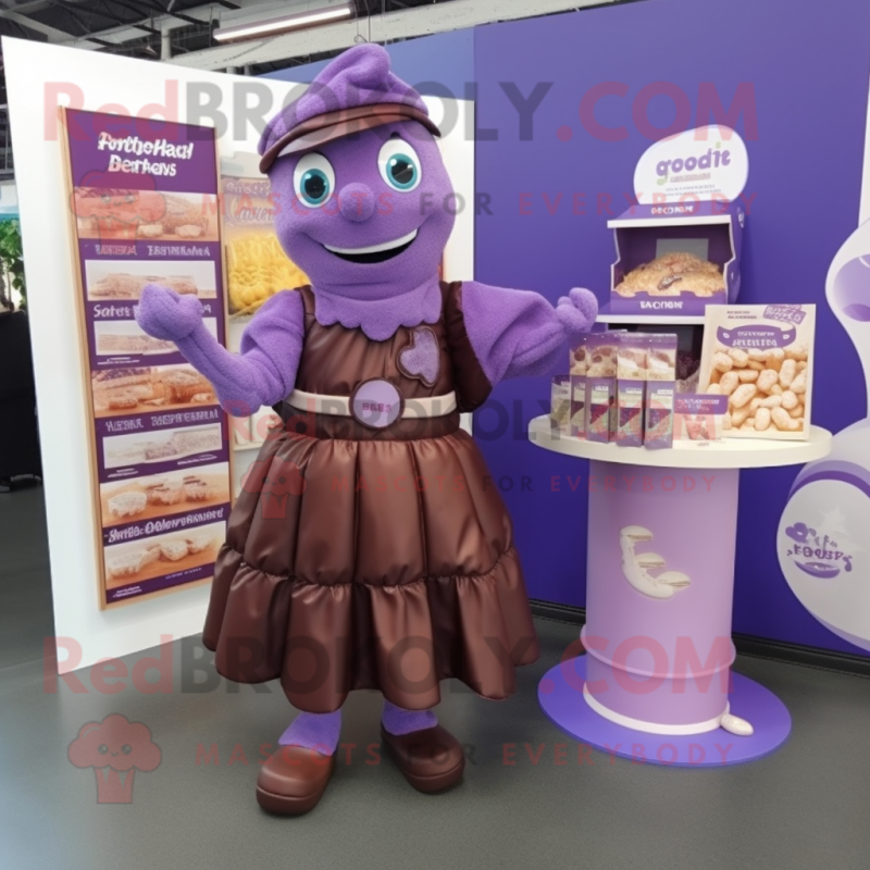 Lavender Chocolate Bar mascot costume character dressed with a Dress and Keychains Lavender Chocolate Bar mascot costume character dressed with a Dress and Keychains