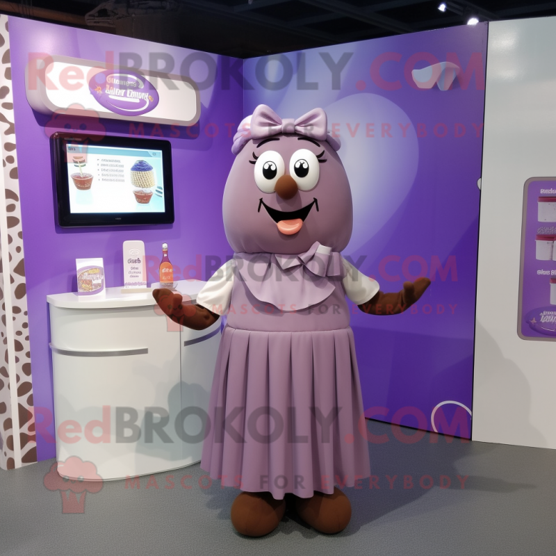 Lavender Chocolate Bar mascot costume character dressed with a Dress and Keychains