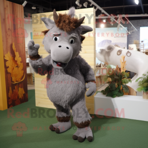 Gray Woolly Rhinoceros mascot costume character dressed with a Jeggings and Shoe clips