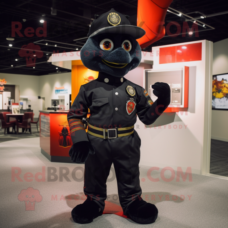 Black Fire Fighter mascot costume character dressed with a Turtleneck and Suspenders