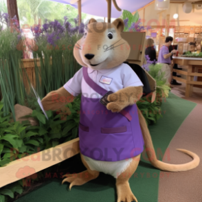 Lavender Capybara mascot costume character dressed with a Pencil Skirt and Suspenders