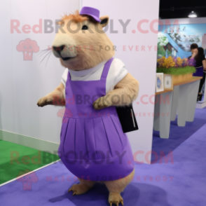 Lavender Capybara mascot costume character dressed with a Pencil Skirt and Suspenders