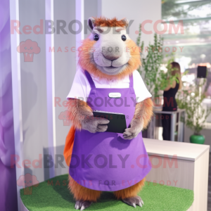 Lavender Capybara mascot costume character dressed with a Pencil Skirt and Suspenders