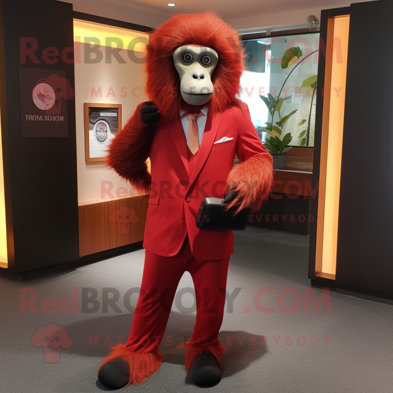 Red Baboon mascot costume character dressed with a Suit Pants and Scarves