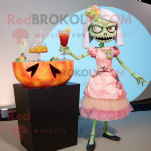 Peach Zombie mascot costume character dressed with a Cocktail Dress and Hairpins