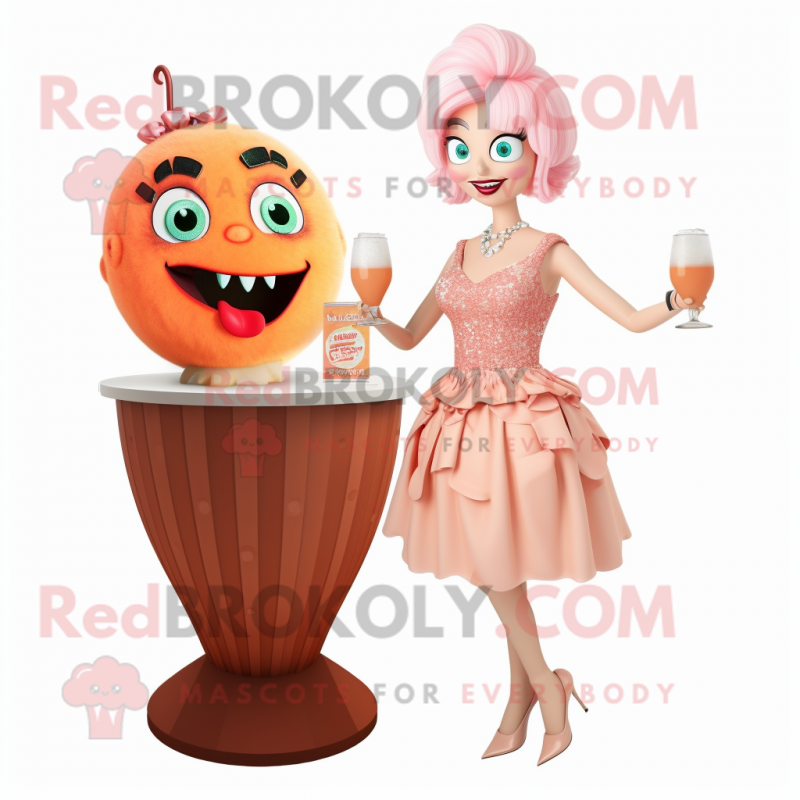 Peach Zombie mascot costume character dressed with a Cocktail Dress and Hairpins