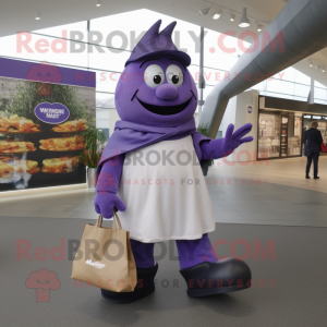 Lavender Moussaka mascot costume character dressed with a Trousers and Tote bags