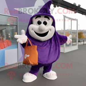 Lavender Moussaka mascot costume character dressed with a Trousers and Tote bags