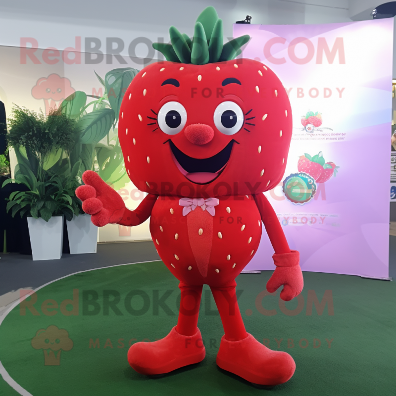 Red Strawberry mascot costume character dressed with a Suit Pants and Anklets