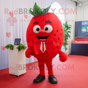 Red Strawberry mascot costume character dressed with a Suit Pants and Anklets