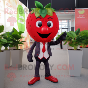 Red Strawberry mascot costume character dressed with a Suit Pants and Anklets