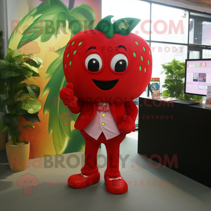 Red Strawberry mascot costume character dressed with a Suit Pants and Anklets Red Strawberry mascot costume character dressed with a Suit Pants and Anklets