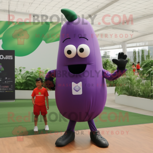 Purple Zucchini mascot costume character dressed with a Polo Shirt and Anklets