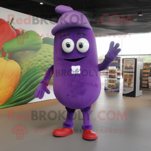 Purple Zucchini mascot costume character dressed with a Polo Shirt and Anklets