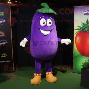 Purple Zucchini mascot costume character dressed with a Polo Shirt and Anklets