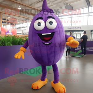 Purple Zucchini mascot costume character dressed with a Polo Shirt and Anklets