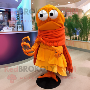 Orange Hermit Crab mascot costume character dressed with a Mini Skirt and Scarf clips