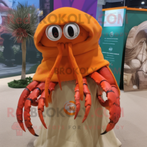 Orange Hermit Crab mascot costume character dressed with a Mini Skirt and Scarf clips