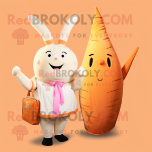 Cream Carrot mascot costume character dressed with a Blouse and Handbags