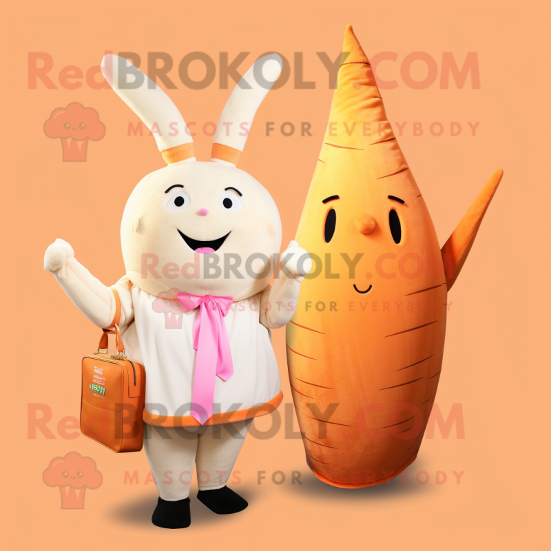 Cream Carrot mascot costume character dressed with a Blouse and Handbags Cream Carrot mascot costume character dressed with a Blouse and Handbags