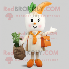 Cream Carrot mascot costume character dressed with a Blouse and Handbags