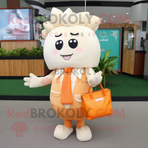 Cream Carrot mascot costume character dressed with a Blouse and Handbags