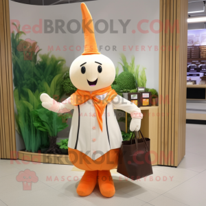 Cream Carrot mascot costume character dressed with a Blouse and Handbags