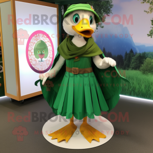 Forest Green Gosling mascot costume character dressed with a Circle Skirt and Shawls