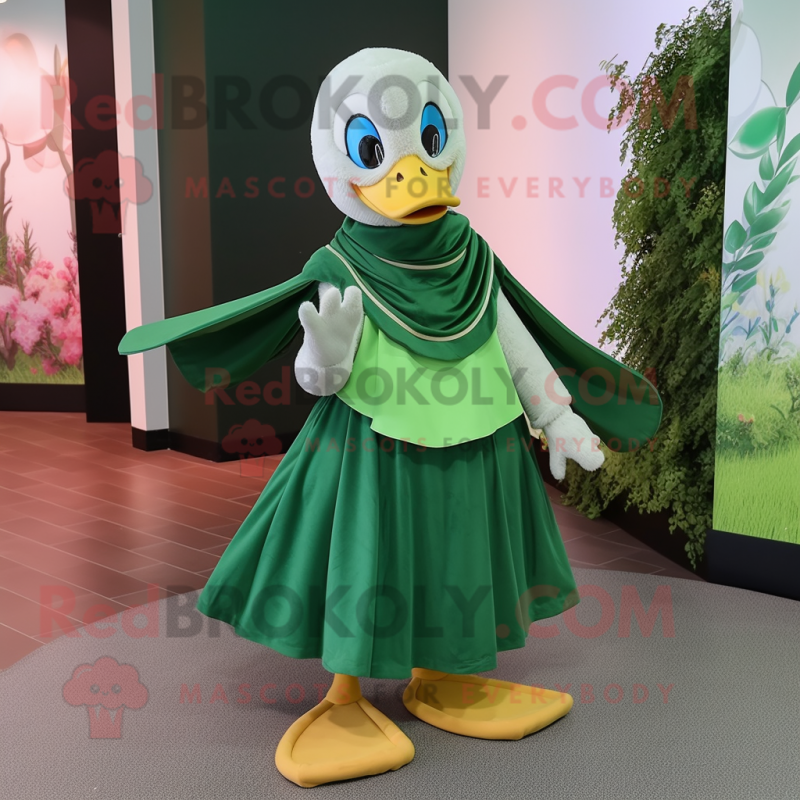 Forest Green Gosling mascot costume character dressed with a Circle Skirt and Shawls