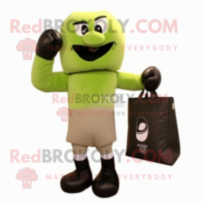 Olive Boxing Glove mascot costume character dressed with a Trousers and Handbags