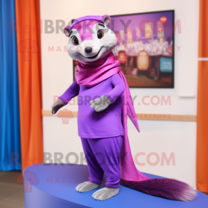 Lavender Mongoose mascot costume character dressed with a Pencil Skirt and Scarf clips