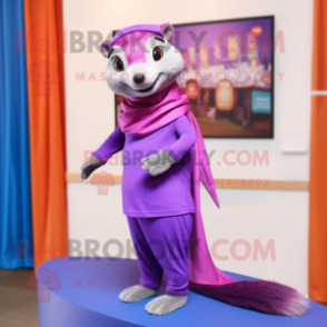 Lavender Mongoose mascot costume character dressed with a Pencil Skirt and Scarf clips