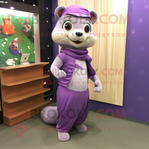 Lavender Mongoose mascot costume character dressed with a Pencil Skirt and Scarf clips