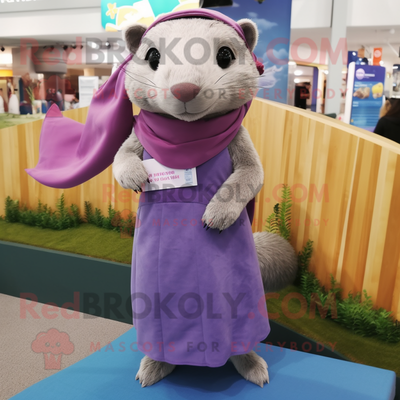 Lavender Mongoose mascot costume character dressed with a Pencil Skirt and Scarf clips