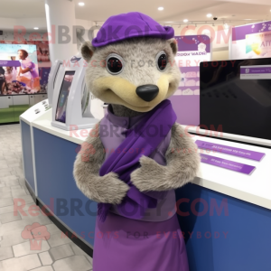 Lavender Mongoose mascot costume character dressed with a Pencil Skirt and Scarf clips