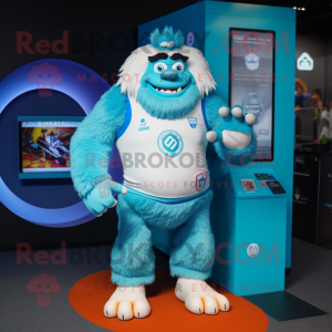 Cyan Yeti maskot kostume...