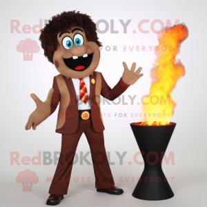 Brown Fire Eater mascot costume character dressed with a Blazer and Shoe clips