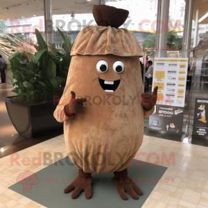 Brown Turnip mascot costume character dressed with a Cover-up and Clutch bags