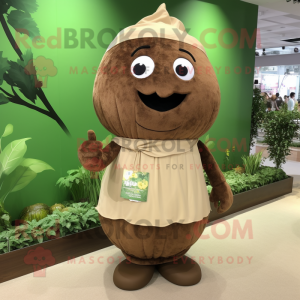 Brown Turnip mascot costume character dressed with a Cover-up and Clutch bags