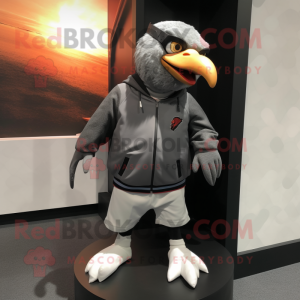 Gray Crow mascot costume character dressed with a Sweatshirt and Pocket squares