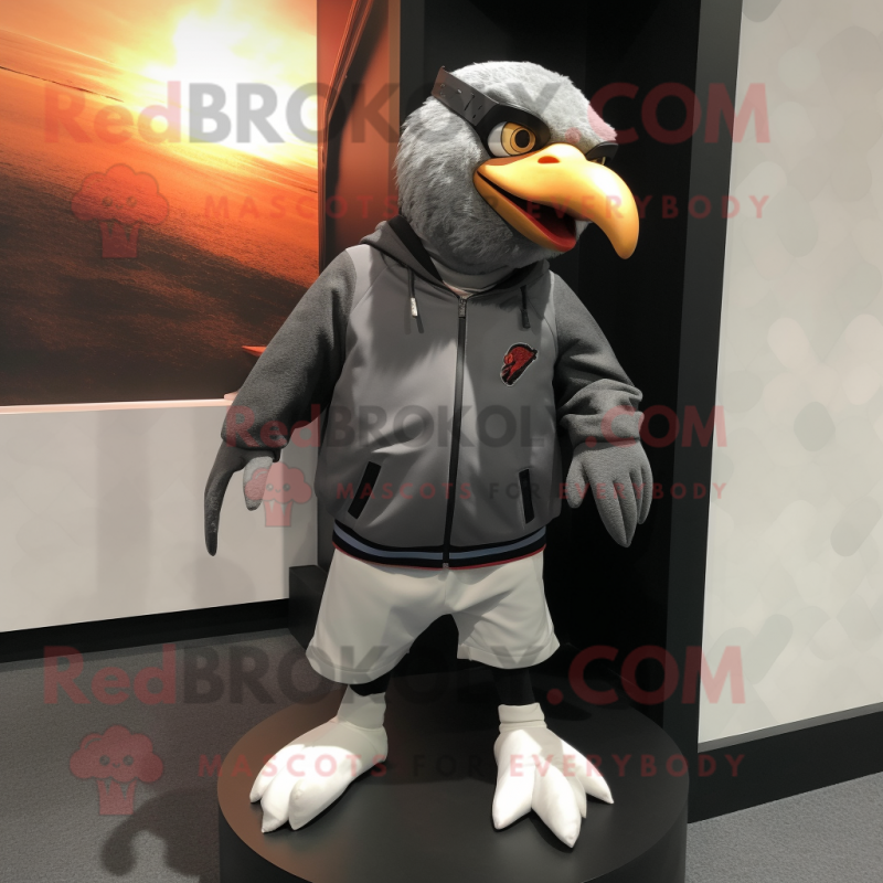 Gray Crow mascot costume character dressed with a Sweatshirt and Pocket squares