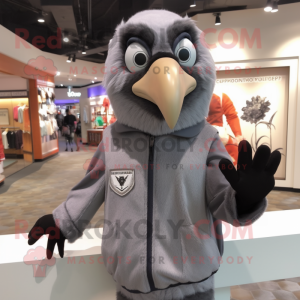 Gray Crow mascot costume character dressed with a Sweatshirt and Pocket squares