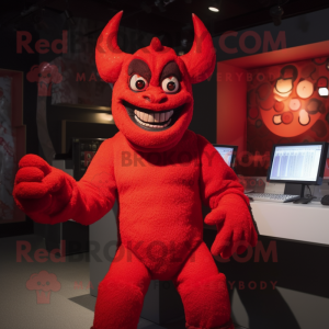 Red Demon maskot kostume...