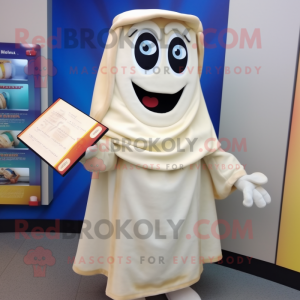 Cream Lasagna mascot costume character dressed with a Hoodie and Shawl pins